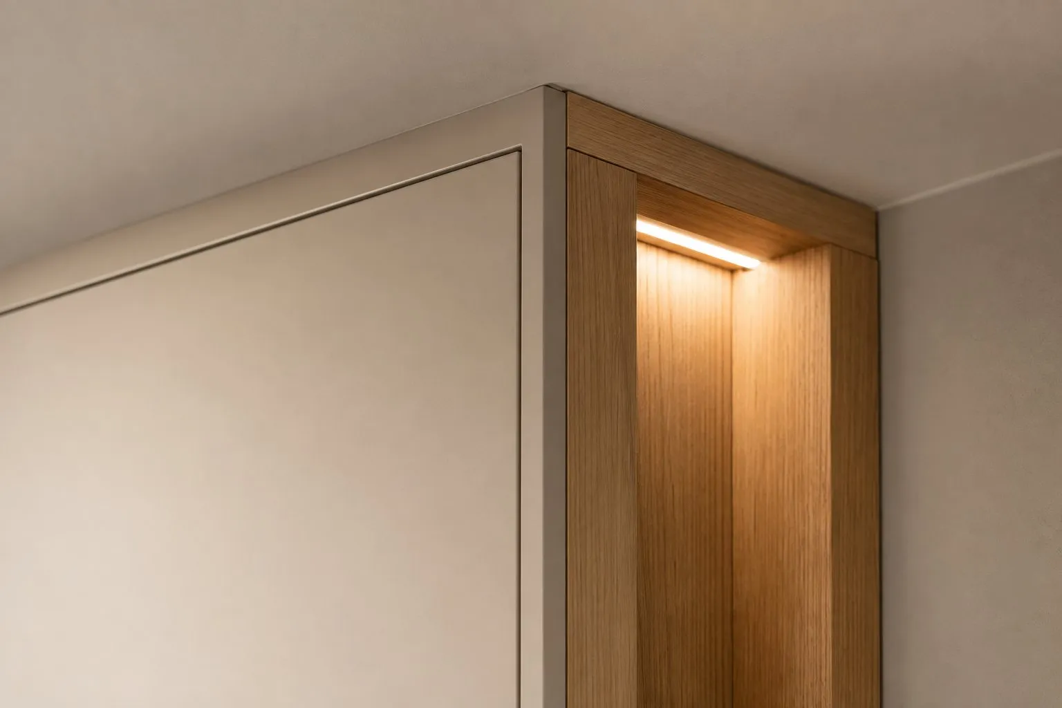 Detail LED osvětlení a hrany vestavby